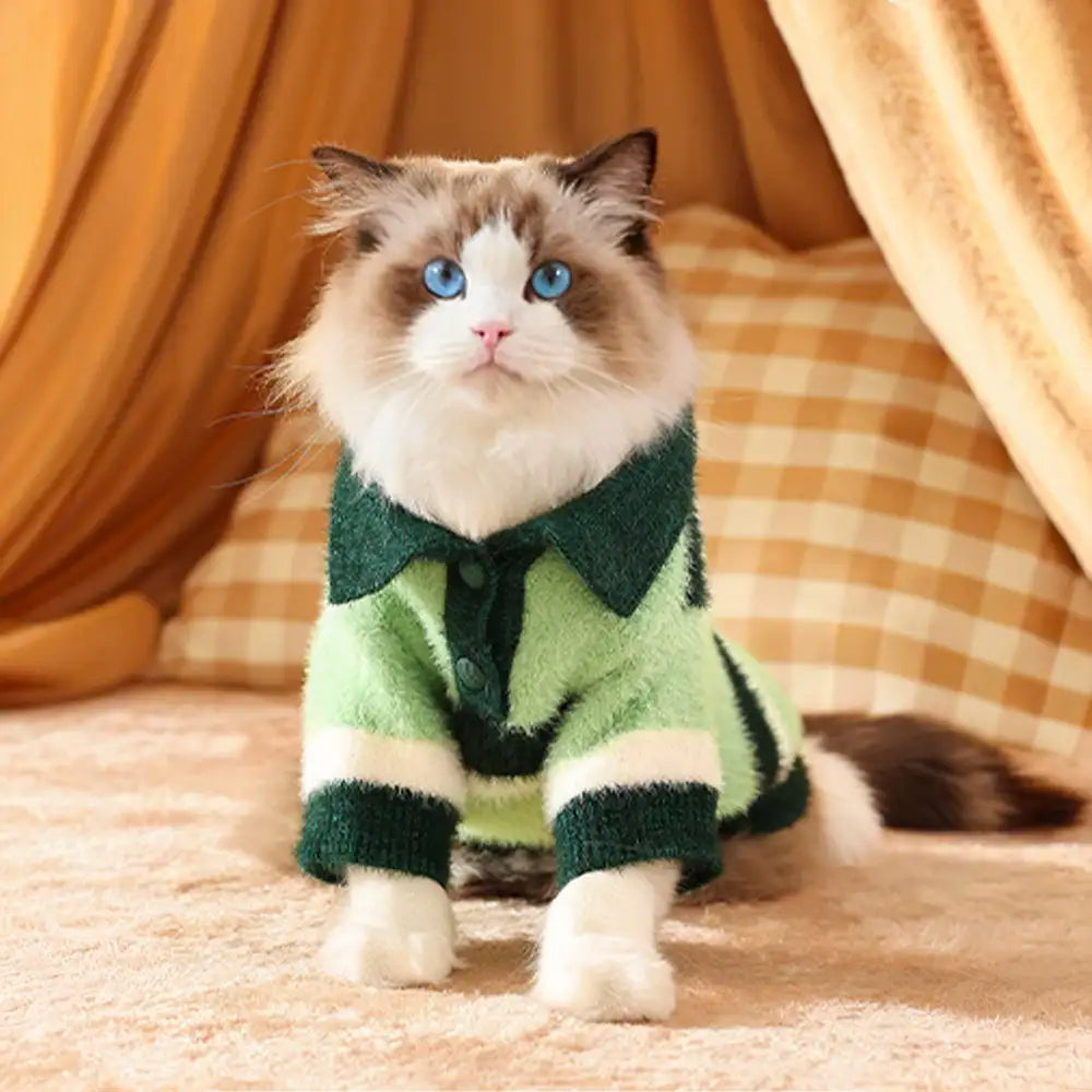 Color-Blocked Striped Faux Mink Fur Warm Dog Sweater Suitable For Small Dogs