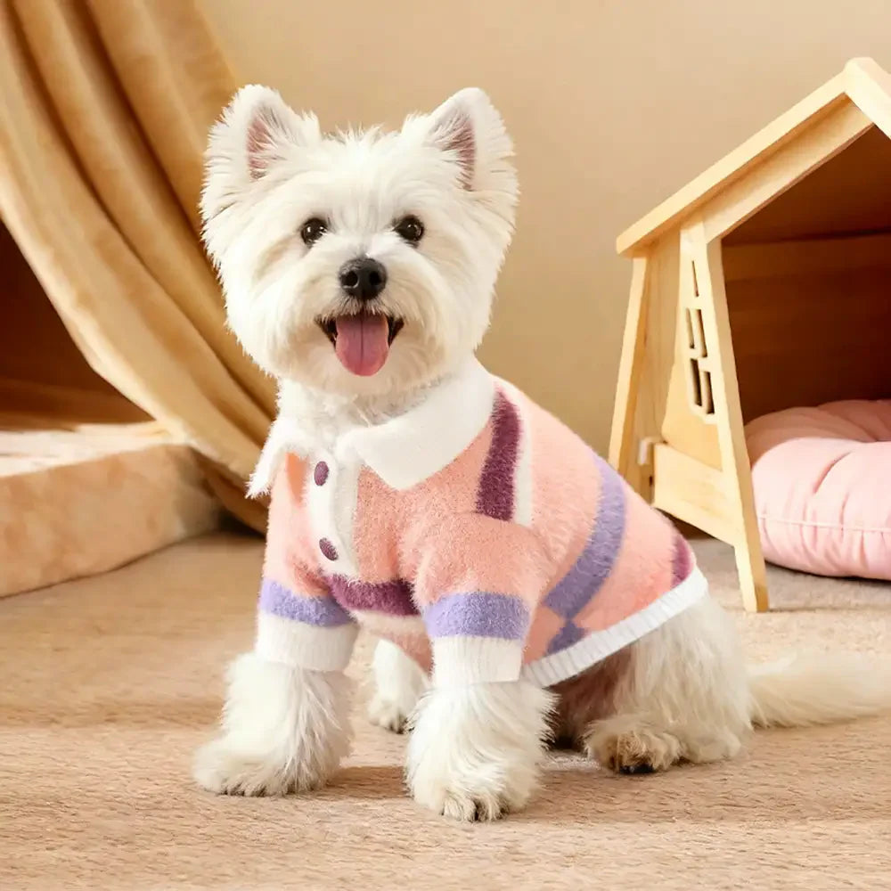 Color-Blocked Striped Faux Mink Fur Warm Dog Sweater Suitable For Small Dogs