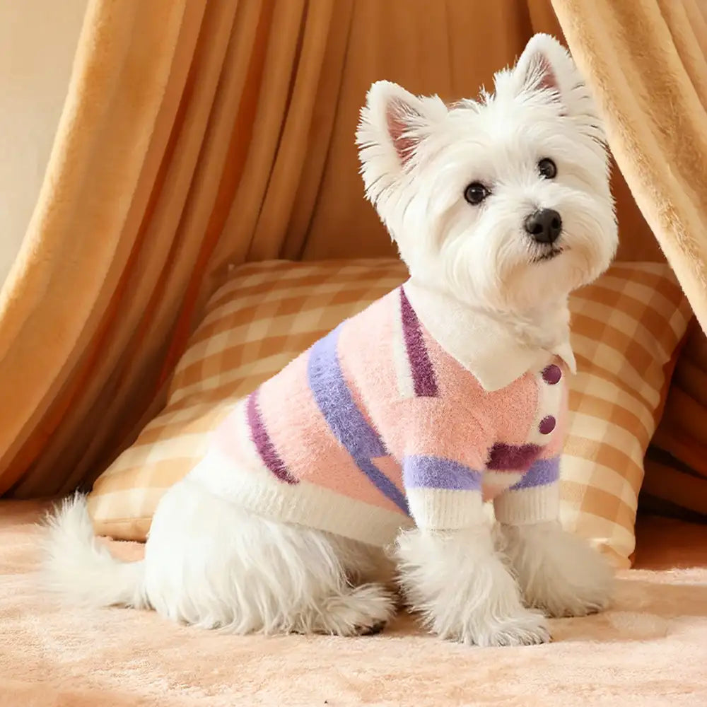 Color-Blocked Striped Faux Mink Fur Warm Dog Sweater Suitable For Small Dogs