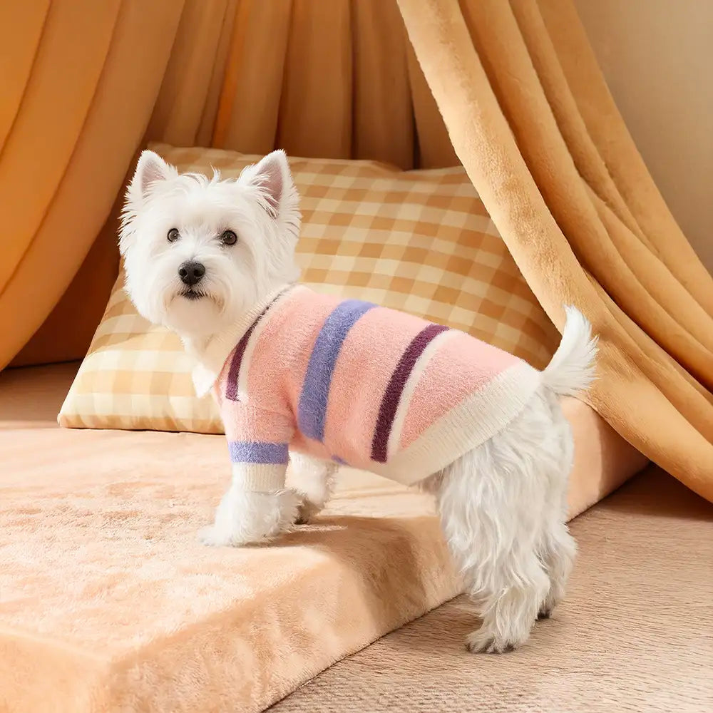 Color-Blocked Striped Faux Mink Fur Warm Dog Sweater Suitable For Small Dogs