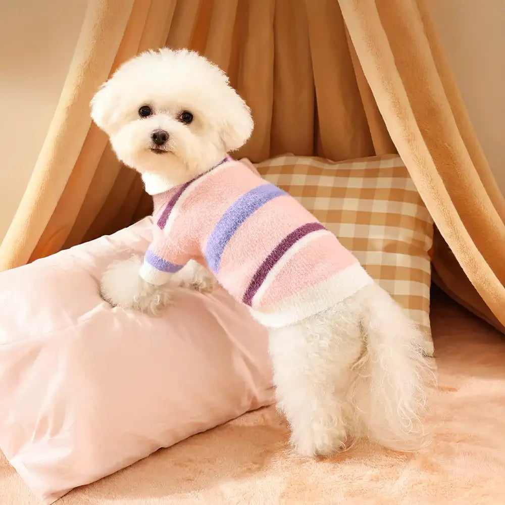 Color-Blocked Striped Faux Mink Fur Warm Dog Sweater Suitable For Small Dogs
