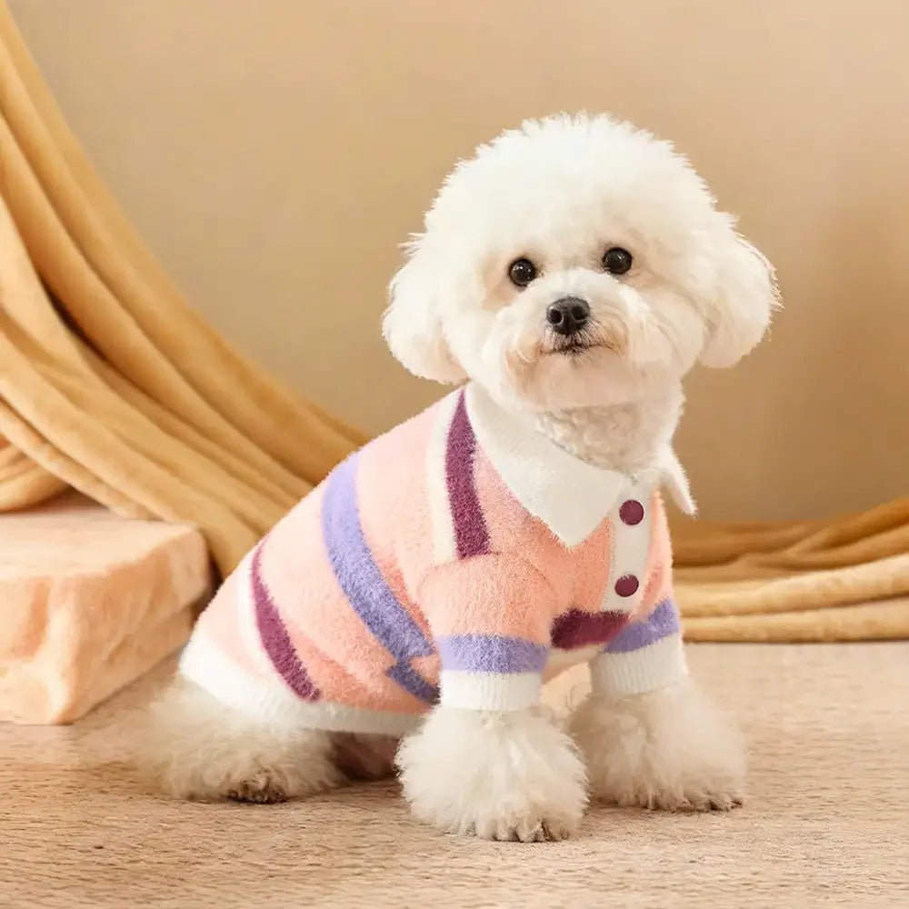 Color-Blocked Striped Faux Mink Fur Warm Dog Sweater Suitable For Small Dogs