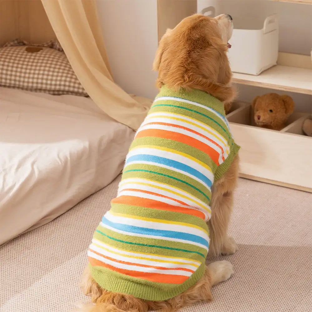 Color Blocked Striped Dog Sweater-Suitable For Large Dogs