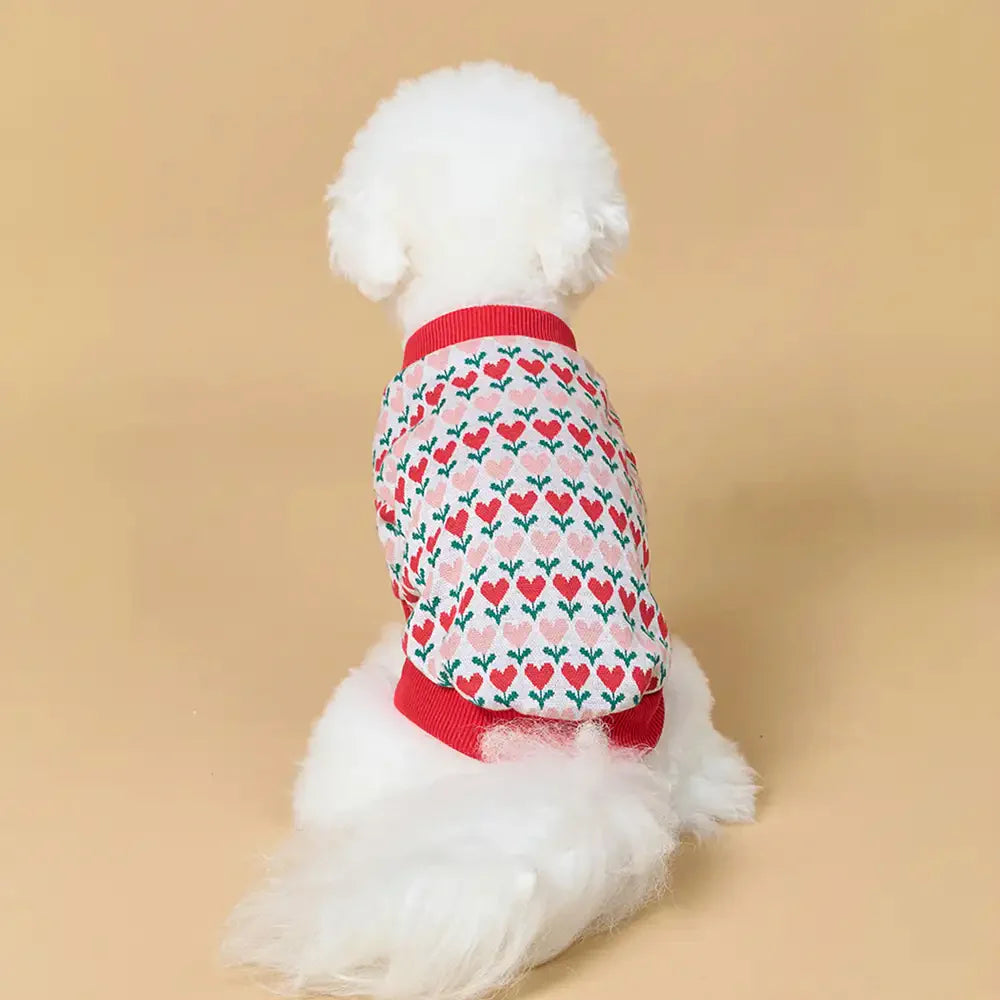 Fair Isle Heart Patterned Cardigan Dog Sweater For Small Dogs