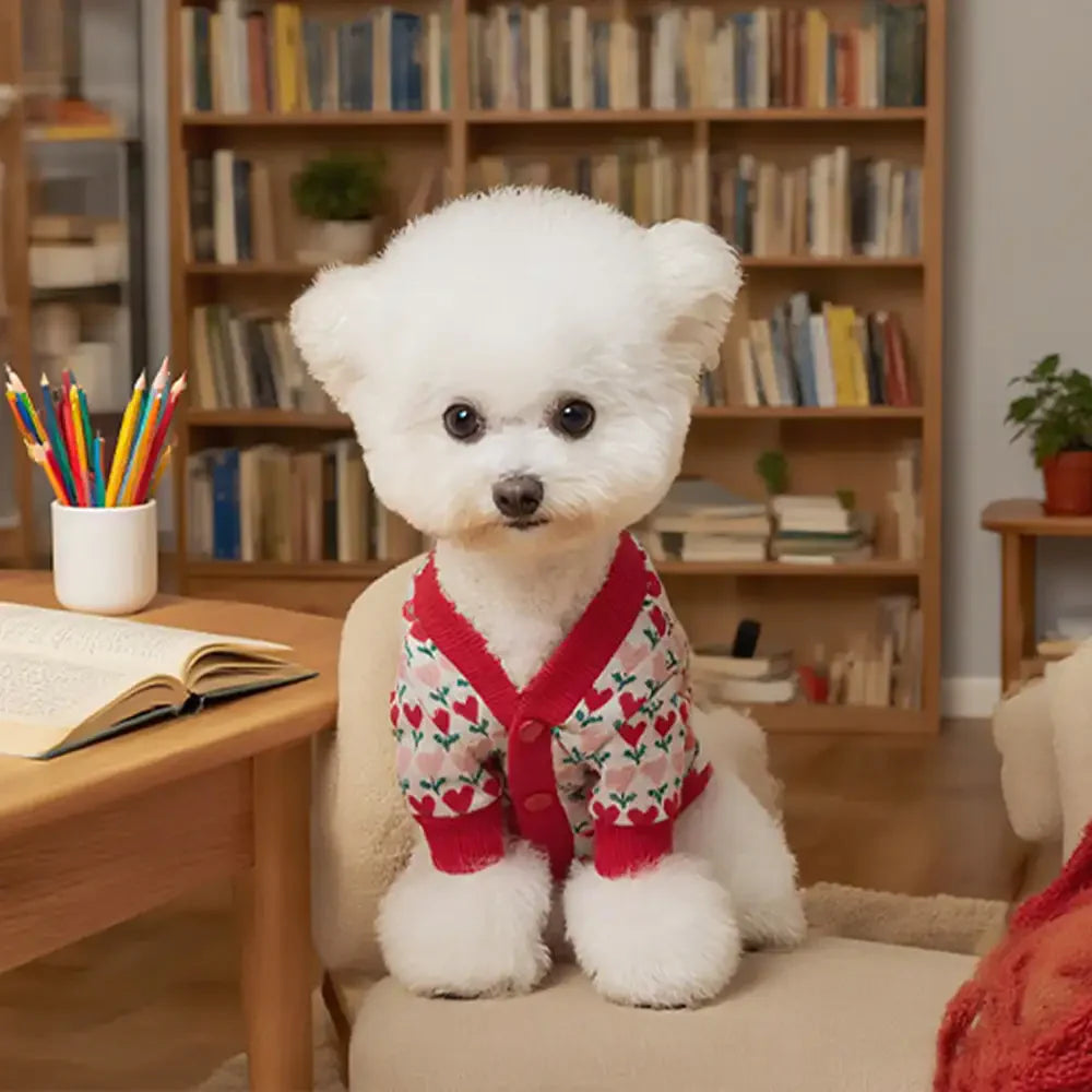 Fair Isle Heart Patterned Cardigan Dog Sweater For Small Dogs