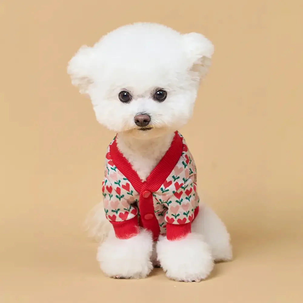 Fair Isle Heart Patterned Cardigan Dog Sweater For Small Dogs