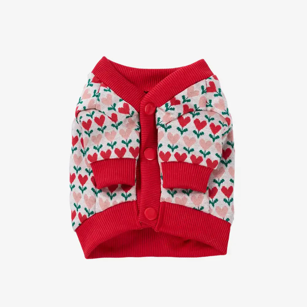 Fair Isle Heart Patterned Cardigan Dog Sweater For Small Dogs