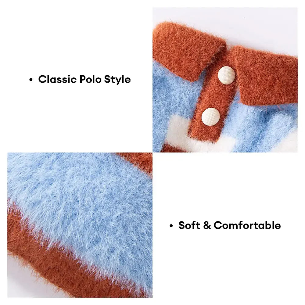 Faux Wool Color-Block Dog Sweater with Striped Collar for Small Dogs