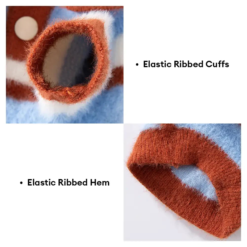 Faux Wool Color-Block Dog Sweater with Striped Collar for Small Dogs