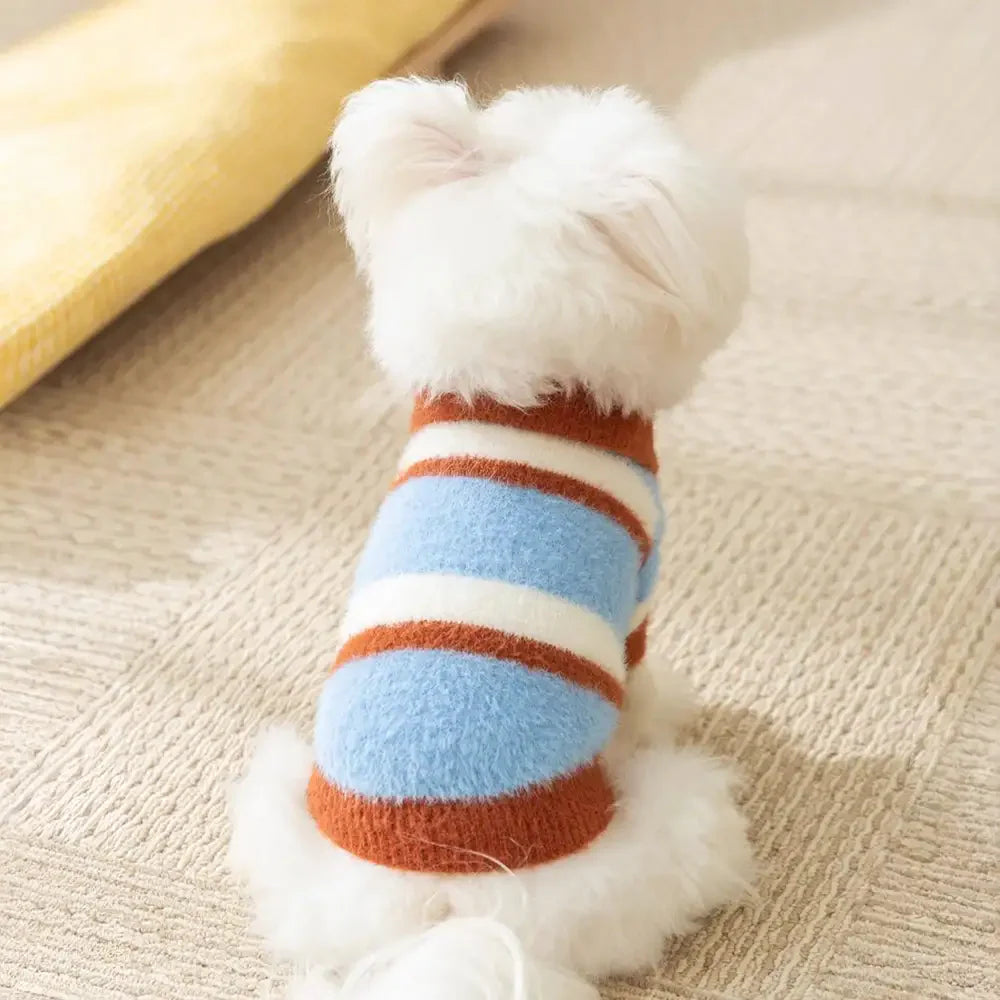 Faux Wool Color-Block Dog Sweater with Striped Collar for Small Dogs