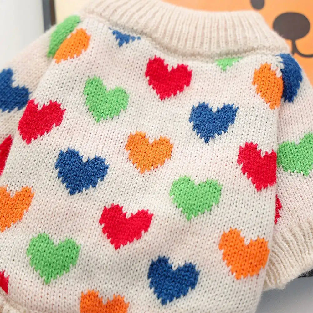 Heart Patterned Dog Sweater For Small Dogs