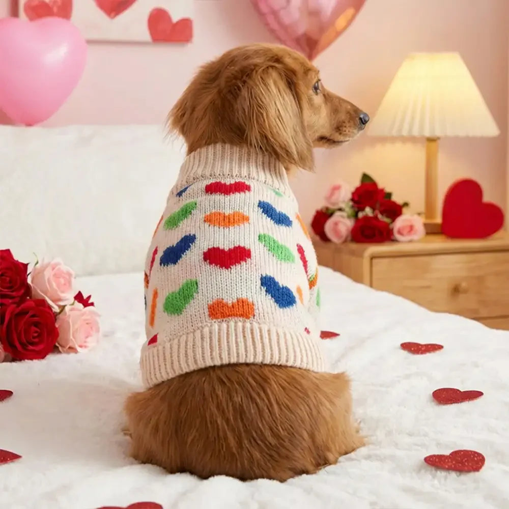 Heart Patterned Dog Sweater For Small Dogs