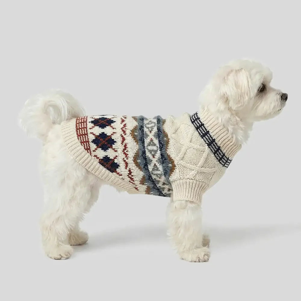 Knitted Fair Isle Diamond Dog Sweater