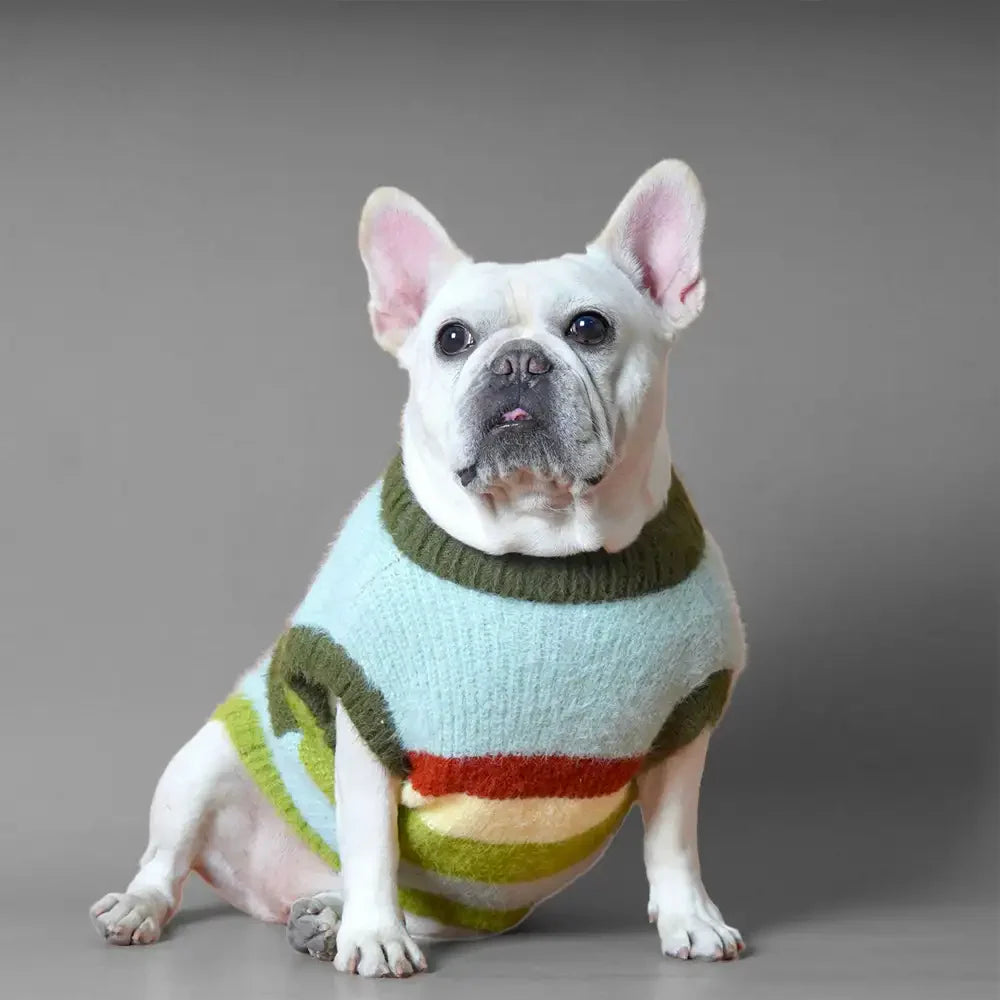 Stylish Striped Stand-Up Collar Knitted Plush Dog Sweater