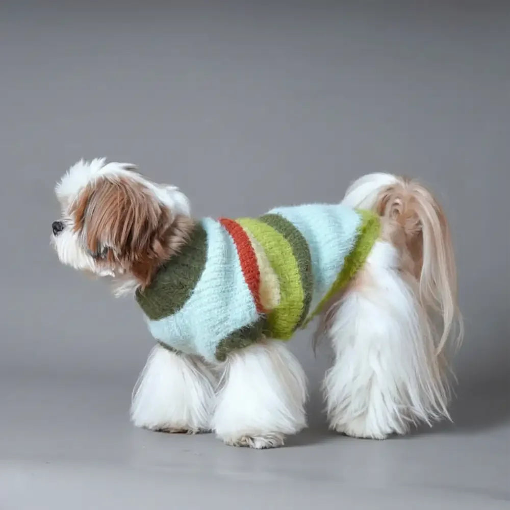 Stylish Striped Stand-Up Collar Knitted Plush Dog Sweater