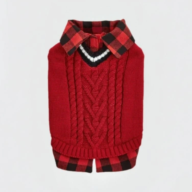 Perfect for Fall Winter Plaid Collar Cable Knit Dog Sweater Vest