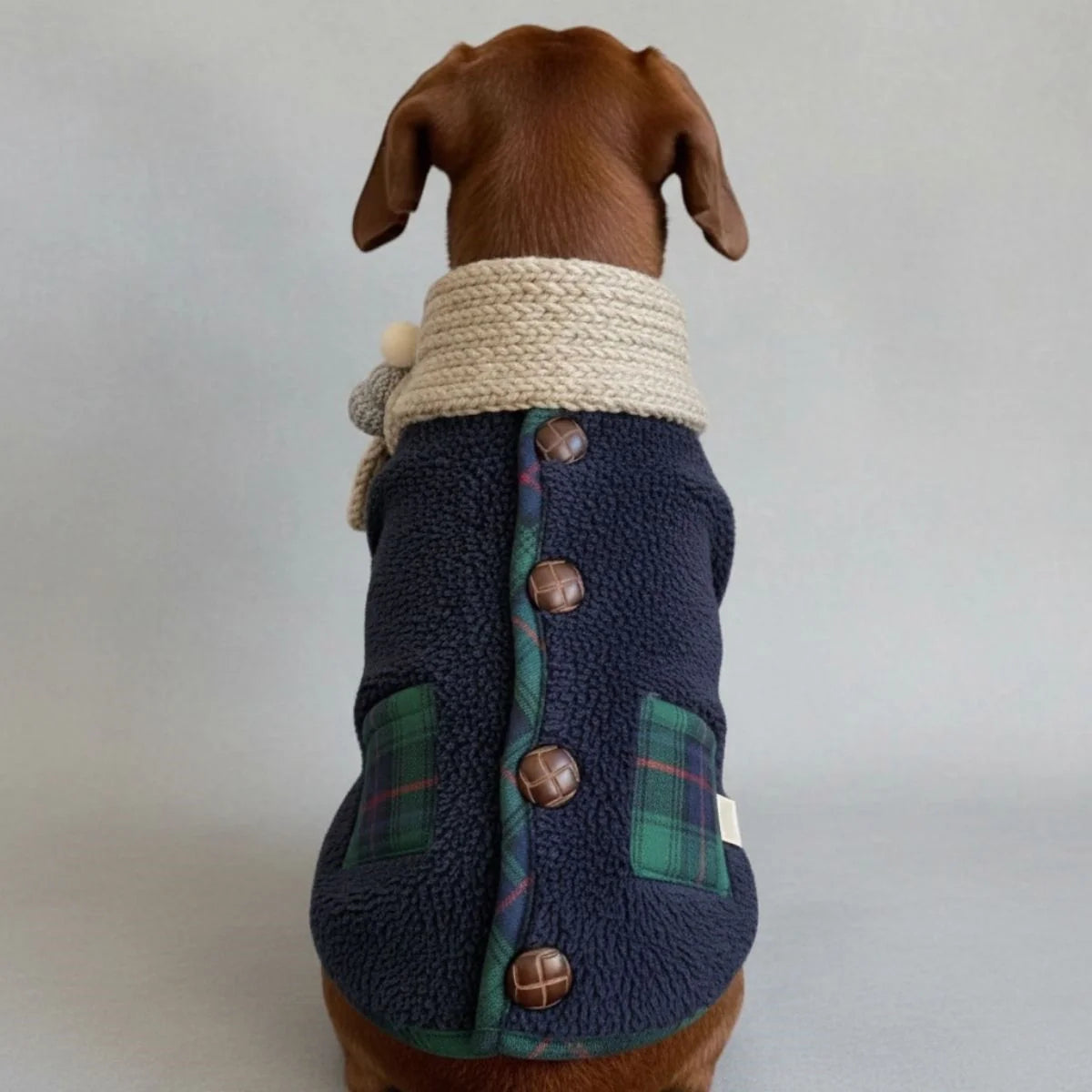 Plaid Winter Dog Jacket with Scarf – Festive and Cozy for the Holidays